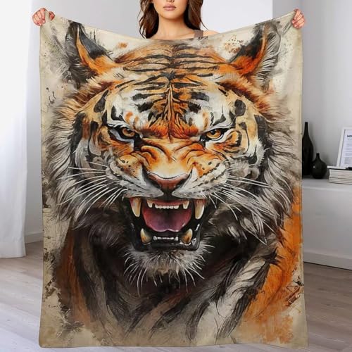 Couverture respirante pour lit et canapé plaid tigre 130x150cm flannel - 2