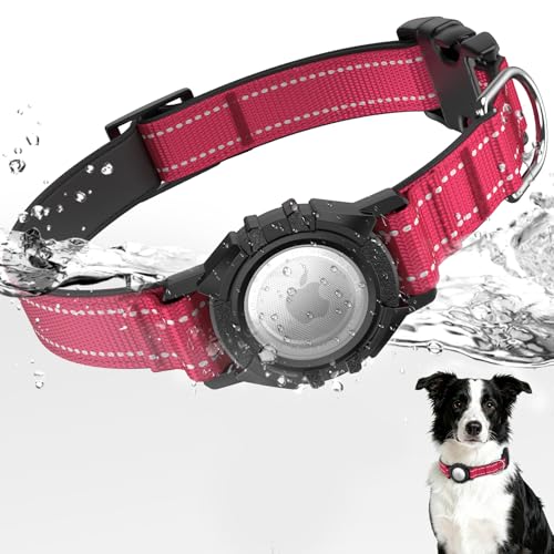 Image of AirTag Dog Collar, IP68 Waterproof Air Tag Dog Collar Holder (Red, L) | Air Tag Dog Collars Reflective, Ultra-Durable, Comfortable Padded, Heavy Duty Dog Collars Collars for Small - Large Dogs