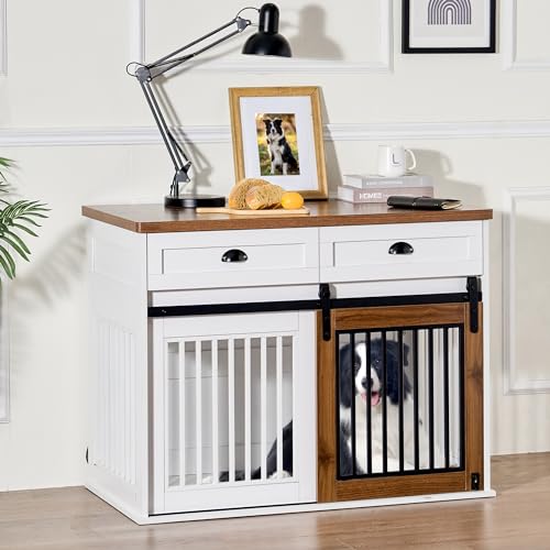 GOWE Heavy Duty Furniture Style Dog cage Wooden Dog cage Double Door Dog cage Side Cabinet Dog cage Dog Crate (44 1/2