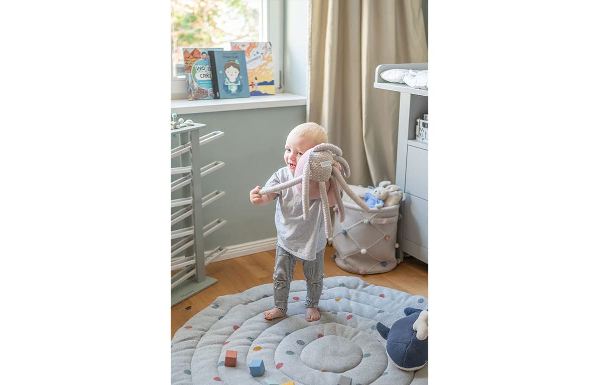 Kindsgut Krabbeldecke Baby rund 120 cm, Baumwolle, Punkte Grau | Gepolsterte Spieldecke 5 cm ab Geburt, OEKO-TEX, Krabbelmatte für Motorik und Bauchlage, waschbar, rollbar, Unisex