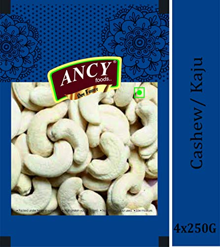 Image of Ancy Kaju (Cashew) 1000 Grams (250 Grams X 4) for All Ages | High in Protein and Boosts Energy and Build Immunity | Healthy Nutritious Cashew Nut | Delicious Vegan & Crunchy Kaju Nut for Cooking and Raw Eating.