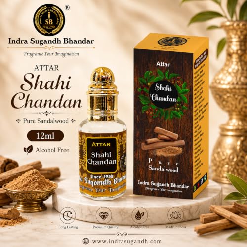 Image of INDRA SUGANDH BHANDAR Attar For Men Real Shahi Sandalwood Long-Lasting Chandan Ittar for Men Itra Itar Roll On Pack(12 ml)