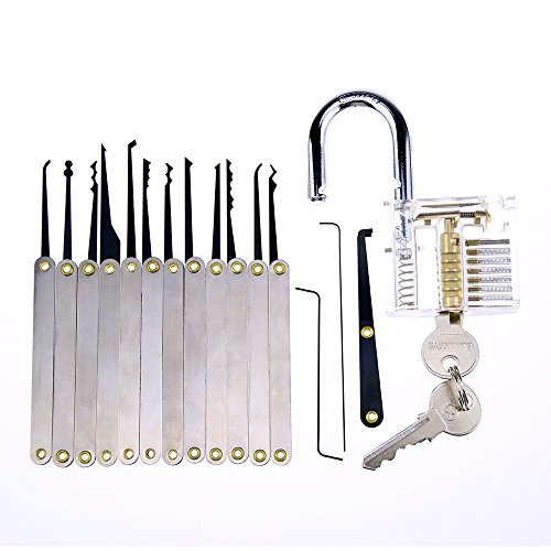 QiDAi Pick Training Kit 4 in 1 Transparent Lock with Lockpick Gun,Tension Wrench,15pcs Lock Pick Hook,Best Practice Set for Beginner - Image 3