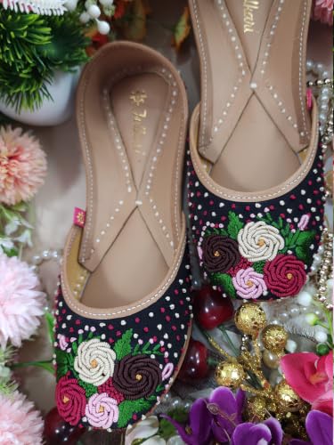 Image of Fulkari Women's Moonshine Multicolored Genuine Soft Leather Juttis | Bite and Pinch Free Jutis | Punjabi Jutti For Ladies | Wedding Flat Stylish Mojari | Bridal Ethnic Flats For Girls |