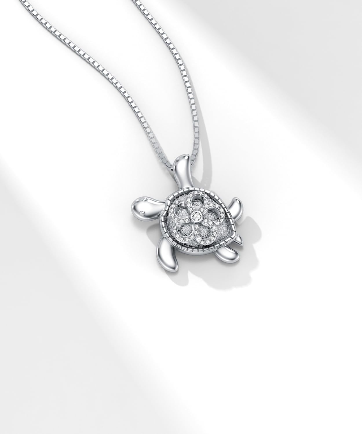 1/40 Carat Diamond Sea Turtle Necklace for Women 925 Sterling Silver Turtle Flower Pendant Necklace 18K White Gold Plated Ocean Jewelry - Image 4