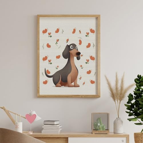 Pintura de diamantes para adultos de perro salchicha, kit de arte de gemas redondas 5