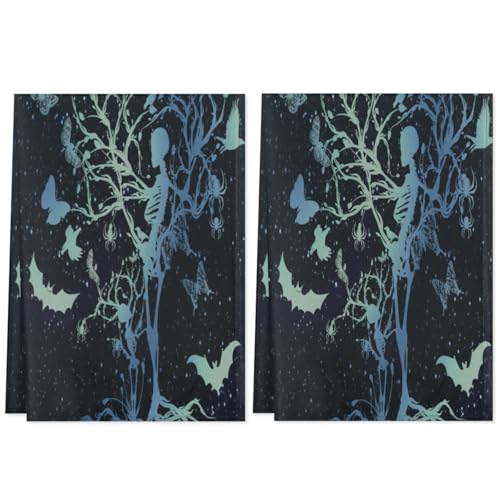 QsirBC Fun Skull Theme Kitchen Towels Set of 2 Hand Towels Dish Towels Reusable Decorative Towel Sets for Cooking Baking, 28.3 X 17.7 Inch