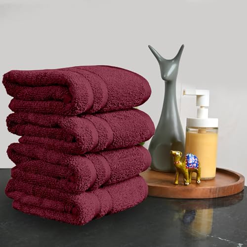 Image of Divine Casa Cotton 550 GSM Hand Towels Pack of 4 Maroon, 60 x 40 cm Ultra Soft & Highly Absorbent Thick Bathroom Towels