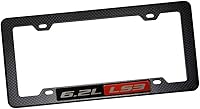 Vista 2 de Marco de placa de matrícula con aspecto de fibra de carbono negro con 6.2 L LS3 rojo negro emblema de motor placa de identificación de aluminio