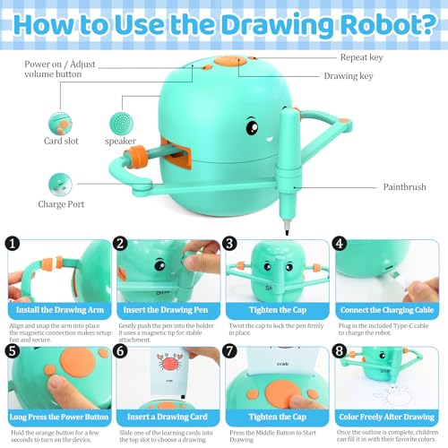 Drawing Robot for Kids with 150 Learning Cards and 17 Colorful Pens, Voice Interactive Educational Smart Art Painting Machine, Step-by-Step Drawing Guidance for Boys Girls Early Learning & STEM Toys - Image 4