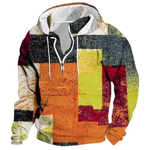 Sudaderas con capucha de retazos para hombre con cremallera y botones