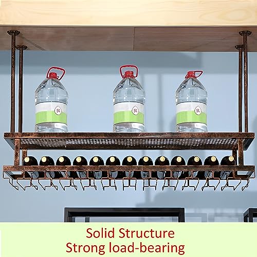 Porte-bouteilles suspendu cuisine avec support pour verres à pied réglable - 6