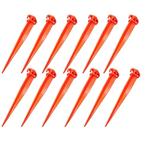Lifstar 11-Inch 12-PCS Tent Pegs Garden Stakes Durable and Strong Plastic Tent Stakes for Beach Mat, Camping Tent, Beach Umbrella, Hiking, Garden, Landscape Stakes, Orange Stakes UV Resistant Cover