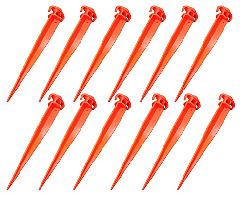 Lifstar 11-Inch 12-PCS Tent Pegs Garden Stakes Durable and Strong Plastic Tent Stakes for Beach Mat, Camping Tent, Beach Umbrella, Hiking, Garden, Landscape Stakes, Orange Stakes UV Resistant