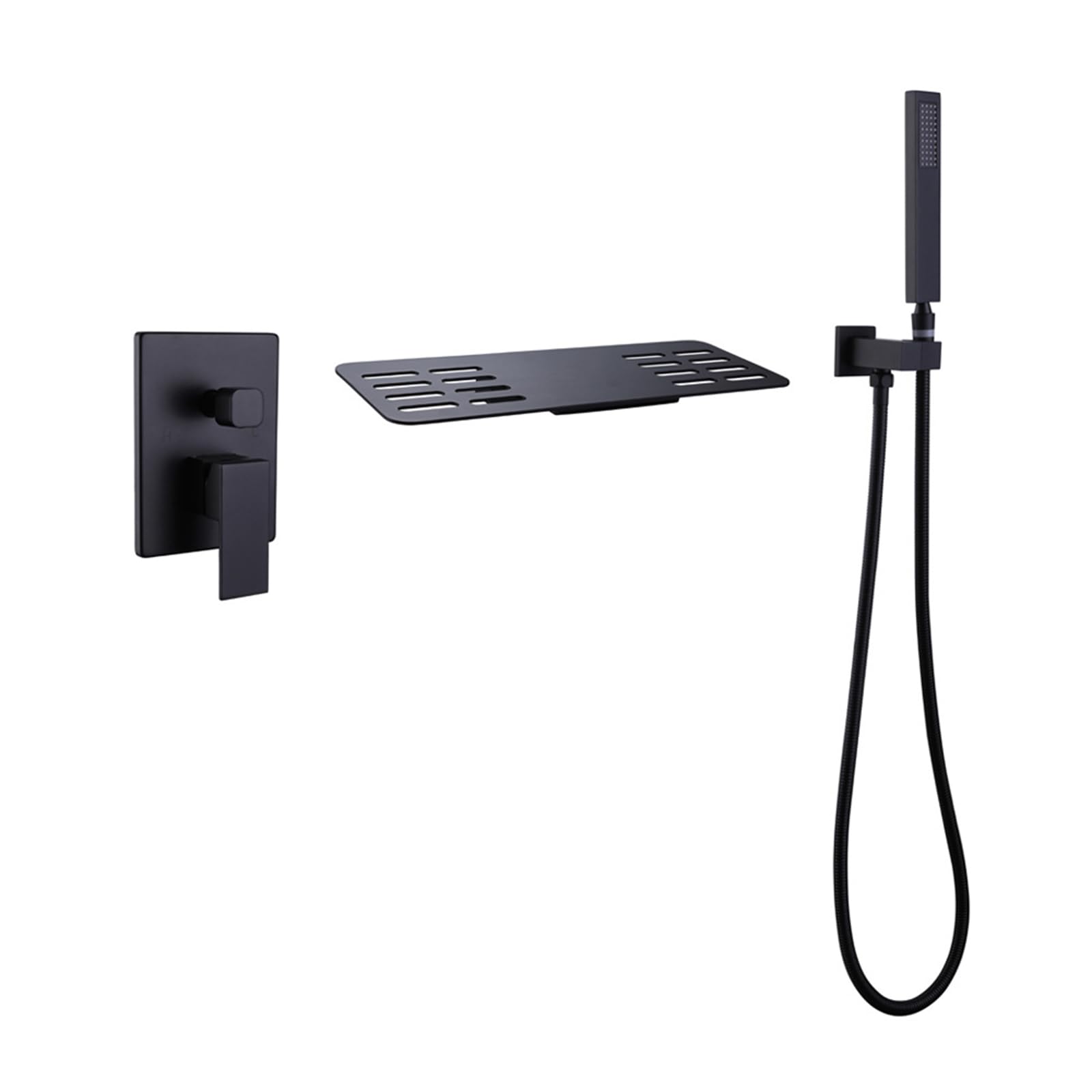 JYBNBBE Bath Mixer Taps with Shower Wall Mounted Hot and Cold 2 Functions Bath Waterfall Mixer Taps with Shower Concealed Bath Taps Black