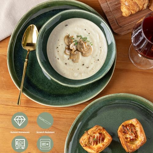 Image of AmorArc Ceramic Dinnerware Sets,Handmade Reactive Glaze Stoneware Plates and Bowls Sets,Highly Scratch Resistant | Dishwasher & Microwave Safe Dishes Set,Service for 6 (18pc)