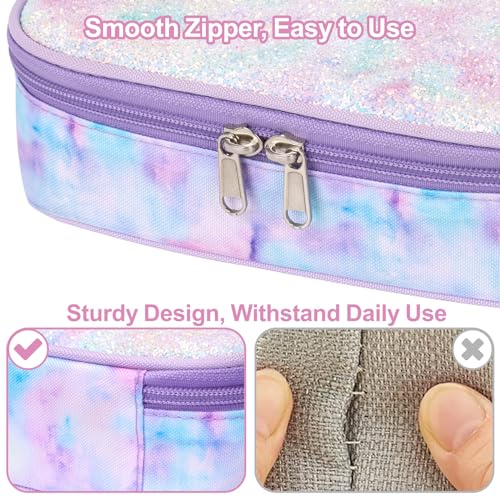 Image of Pencil Case for Girls - Cute Zipper Pencil Pouch for Girls Sparkly Kids Pencil Box Pencil Bag for School, Pencil Cases Only (Glitter Purple, Tie-dye)
