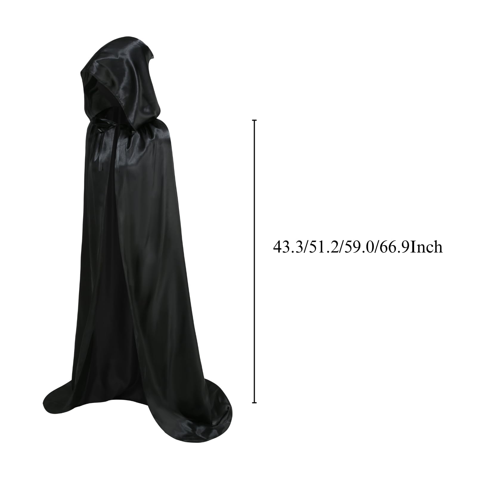 RRCBMD Adult Satin Hooded Cloak Unisex Long Black Cape with hood Ponchos Women Men Halloween Cosplay Cloak Costume 66.9Inch - Image 3