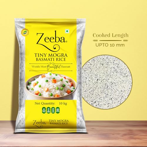 Image of Zeeba Tiny Mogra Basmati Rice 10 Kg, Small Grains with Great Taste, Gut-friendly Rice (Cooked length upto 10mm*)