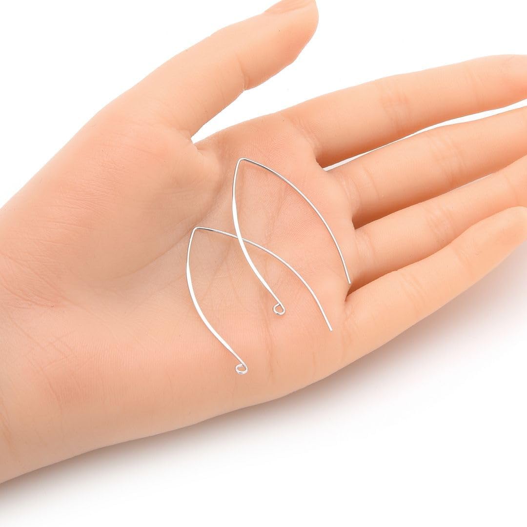 30pcs Adabele Authentic Sterling Silver V Shape 40mm Drop Flat Marquise Earring Hooks (Wire 0.7mm/21 Gauge) Tarnish Resistant for DIY Earrings Jewelry Making SS16-3