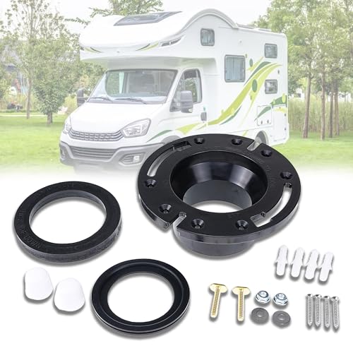 Image of RV Toilet Seal and RV Toilet Flange Kit, Designed for RV 300 /310 /320 Toilets, Replaces 385345892 RV Floor Flange and 385311658 Flush Seal and 385311652 Base Seal, 3 in 1 Combo Kit - Black