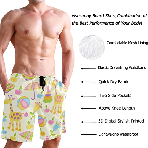visesunny Cute Giraffe Planet Flower Summer Men's Swim Trunks Quick Dry Bathing Suits Beach Swim Shorts3