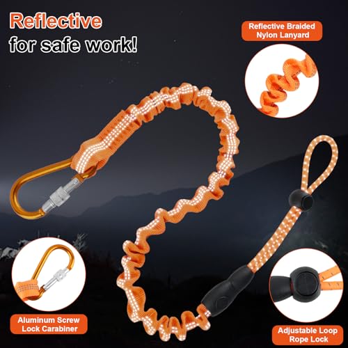 2 Packs Tool Lanyards Safety Lanyard Coiled Tools Leash Tether Heavy Duty with Aluminum Screw Lock Carabiner Clip Load Capacity 33lbs(15kg) for Pruning Shear Drill Hammer Wrench Scaffold