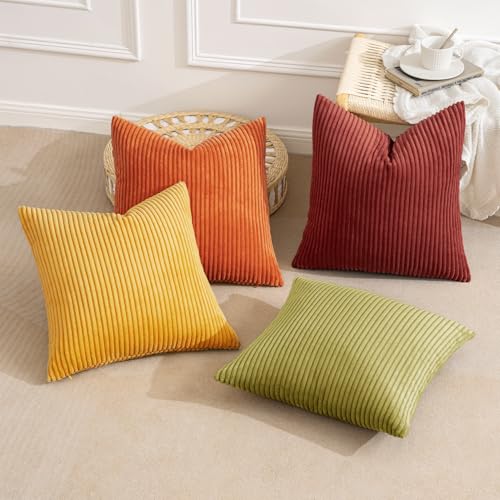 Image of MIULEE Decorative Throw Pillow Covers 20x20 Inch Set of 4, Vibrant Cushion Covers Vintage Retro Home Fall Decor Mix and Match Color Clash Design for Sofa Couch Bed Living Room Yellow Orange Rust