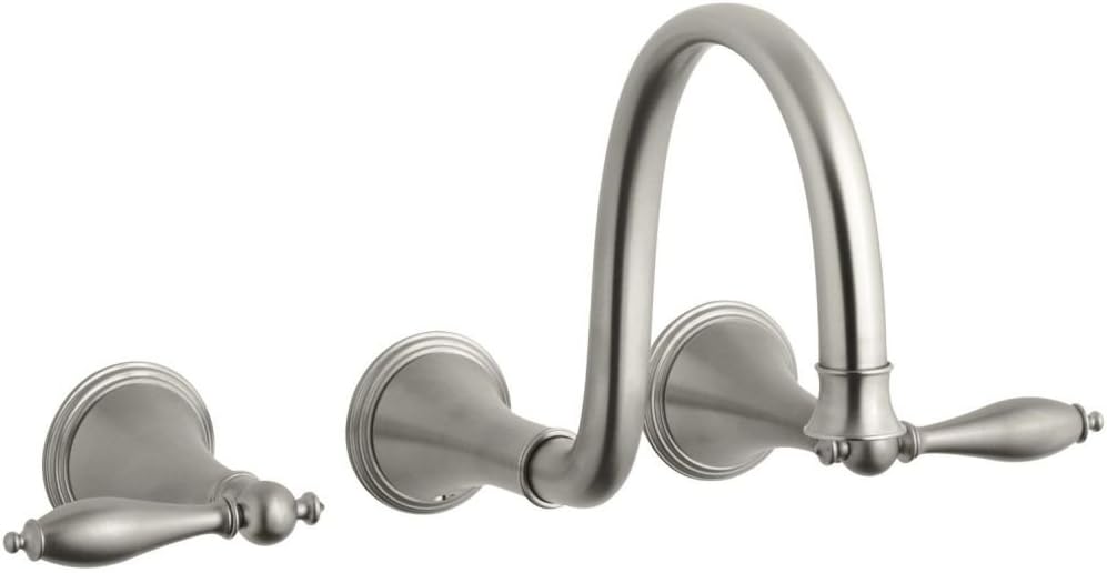 KOHLER K-T343-4M-AF Finial Traditional Wall-Mount Lavatory Faucet Trim with Lever Handles and 9" Spout, Valve Not Included, Vibrant French Gold
