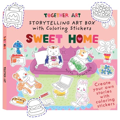 Together Art Sweet Home Art Kit - DIY Coloring Your Own Stickers for Kids, Home Art & Craft, Travel Activity, Storytelling Sticker Set, Color Your Own Birthday Gift, Boys, Girls, Big Kids Ages 3-10+