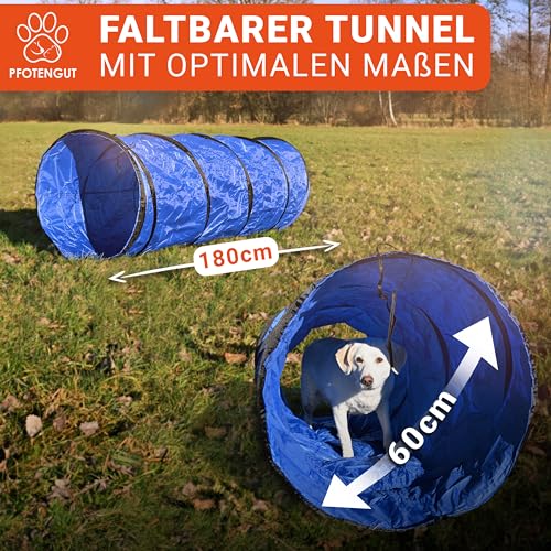 PFOTENGUT® Agility Set Hunde [11-TLG.] - vielseitiges Steckhürden-Set mit Hundetunnel, Slalom & Co. für Hundetraining und Hundesport - inkl. Zubehör & Transport-Tasche