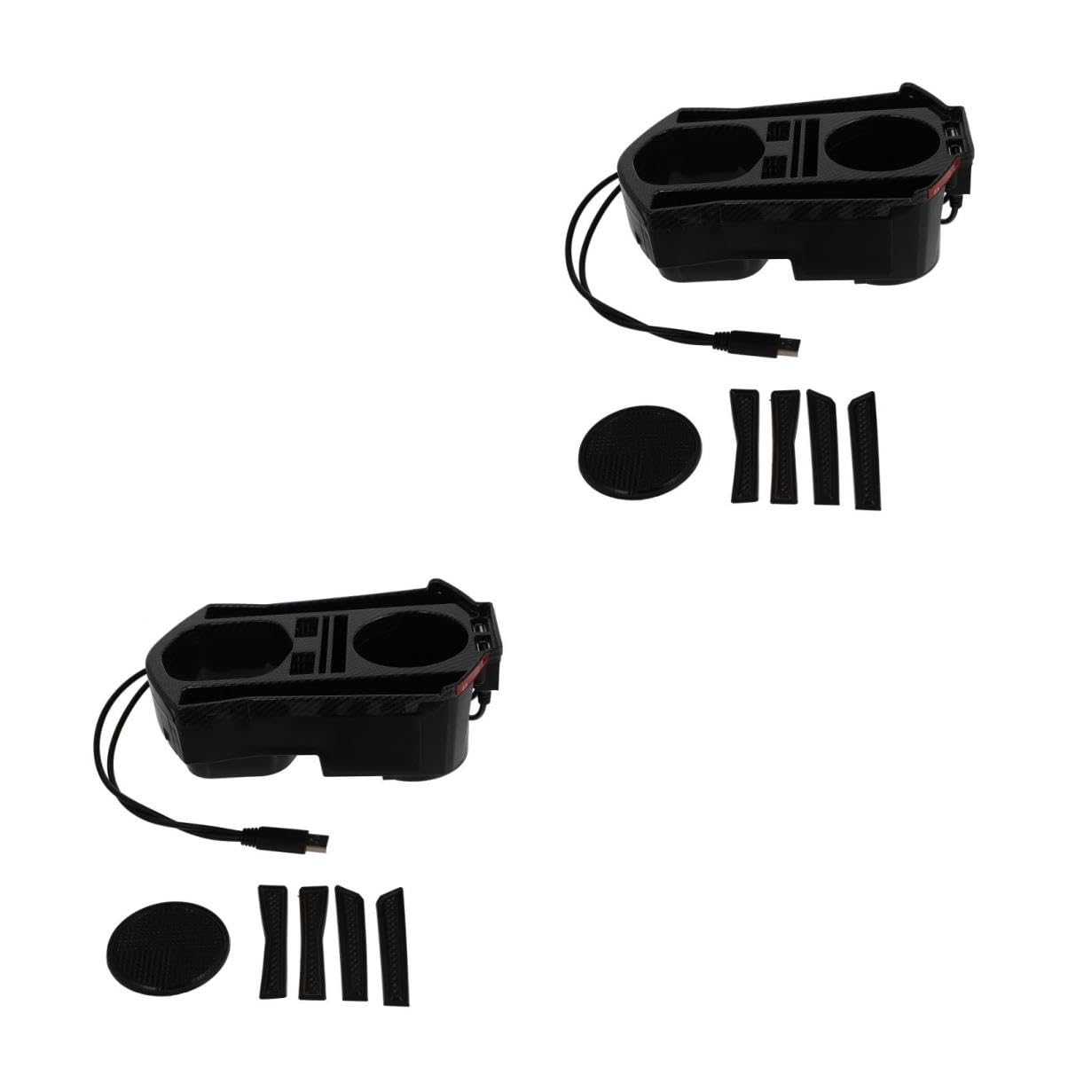 Amosfun 2 Pezzi Scatola Portaoggetti per Console Centrale Auto con Porta USB e Portabicchieri Organizer Pratico per Accessori Auto Facile Installazione Senza Modifiche per Viaggi Lunghe