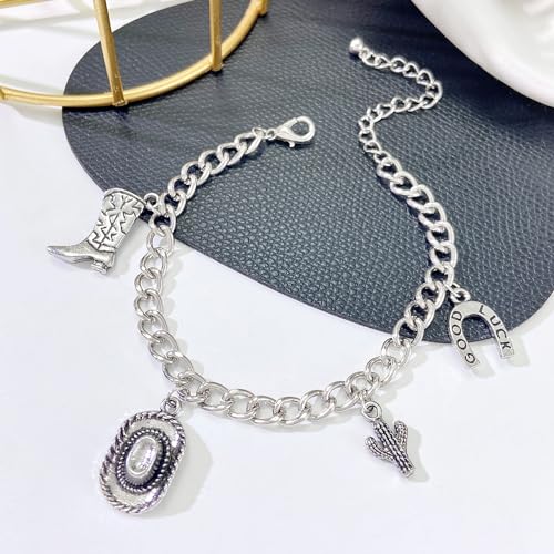 Cowgirl Jewelry Cowgirl Boot Hat Cactus Horseshoe Bracelet Multilayer Leather Western Charm Gift for Women4