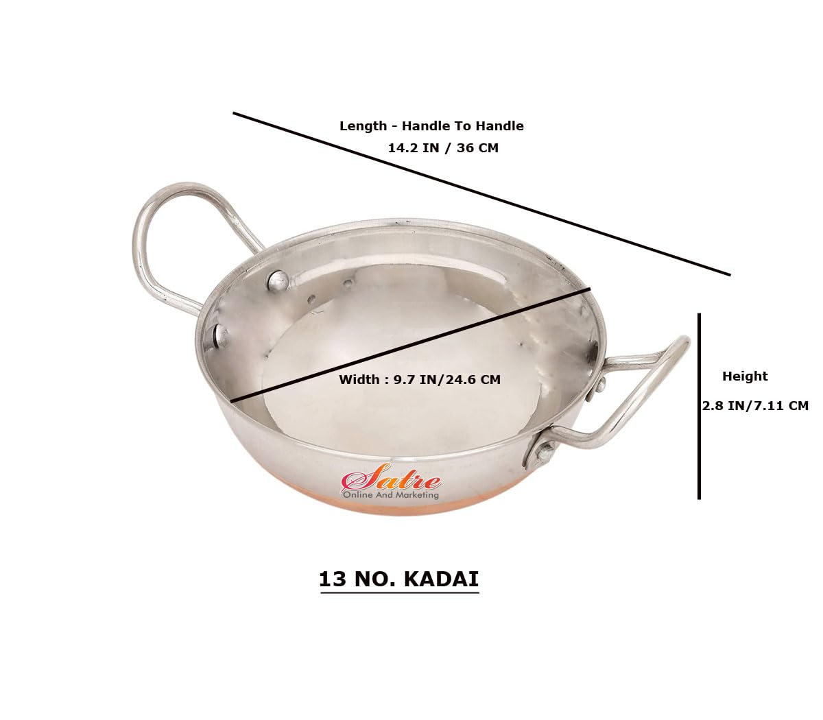 Satre Online and Marketing Stainless Steel kadhai with Copper Bottom, Frying Pan Copper Bottom Kadhai (13) - Image 2