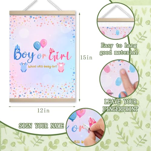 Image of QZCYU Baby Gender Reveal Decorations, Baby Shower Guest Book, Baby Shower Keepsake, Gender Reveal Party Decorations with Pink and Blue Mark
