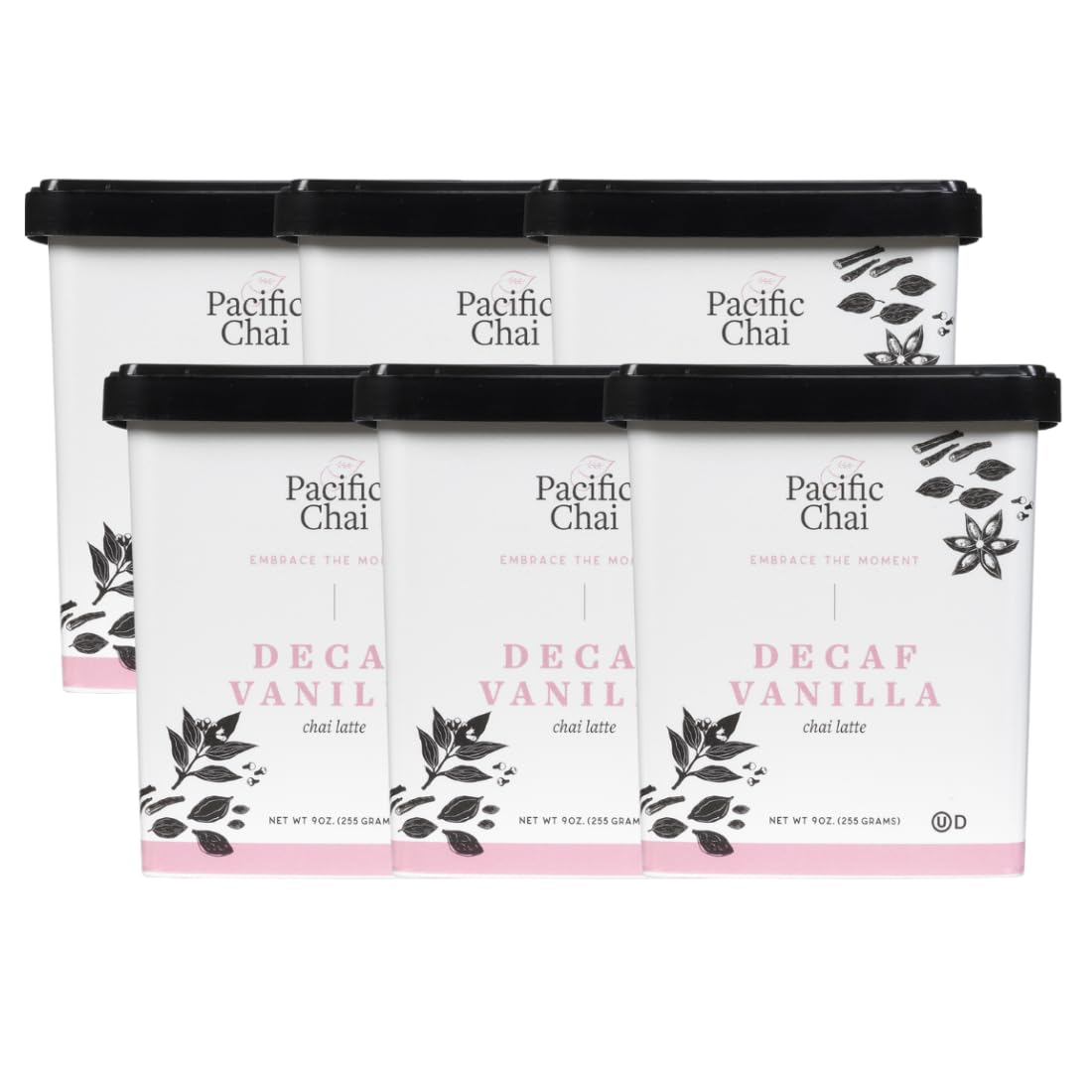 Pacific Chai Decaf Vanilla Chai Latte, Instant Powered Dry Chai Tea Latte Beverage Mix, Gluten Free, Kosher, 9 Ounce (Pack of 6)