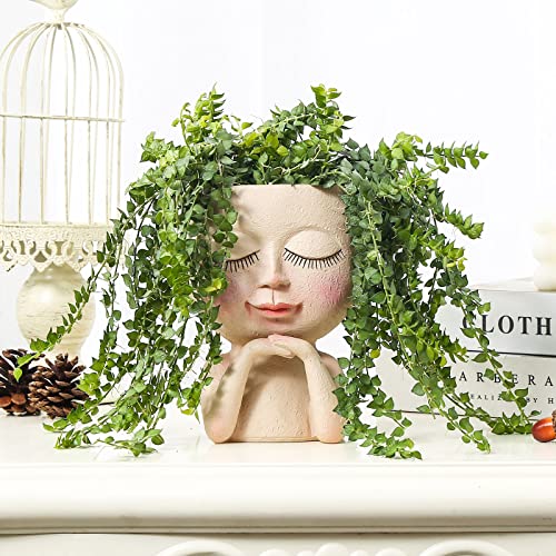Cute Succulent Planter, Face Planter Flower Pot, Kawaii Head Planters -Unique Outdoor Indoor Planter, with Drainage Hole - Image 3