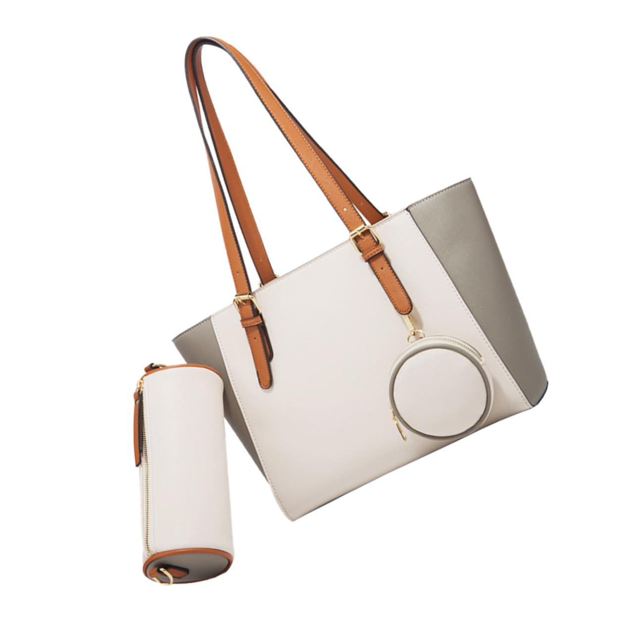 Bolso de Mano de Gran Capacidad Blanco PU para Mujer, Hombro