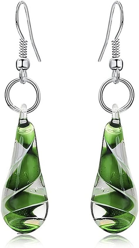 Yocoyee Handmade Glass Water Drop Spiral Dangle Earrings - Lampwork Glaze Geometric Jewelry for Women