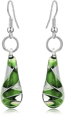 Glass Water Drop Shape Glaze Spiral Dangle Earrings Lampwork Handmade Glass Bead Geometric Earrings for Women Jewelry