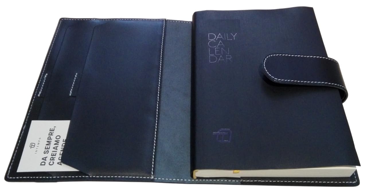 Agenda Intempo 2026-12 Mesi Giornaliera Belt in Pelle Nera 15 x 21 cm per uso quotidiano, ufficio, viaggio - Interno intercambiabile
