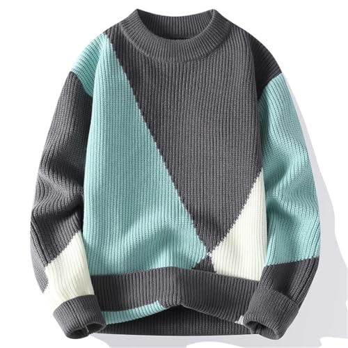 Men's Long Sleeve Thick Warm Sweater O-Neck Patchwork Pullover3