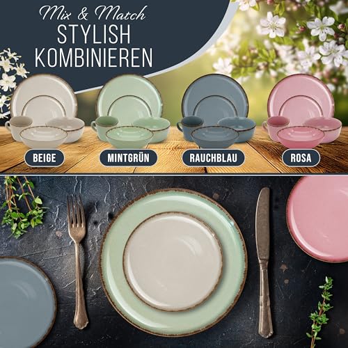 Steingut Geschirrset 6 Personen Rustic 24-tlg - Hochwertiges Mediterranes Steingut Geschirr Set - Schüssel- und Teller Set - Tafelservice 6 Personen - Geschirrsets Pure Living in Beige