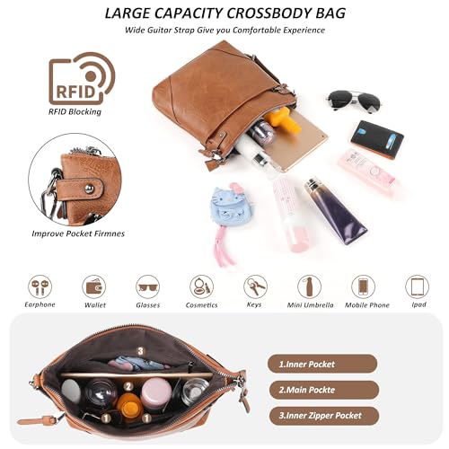 Image of TANTOMI Crossbody Bags for Women, Vegan Leather Hobo Purse for Travel, Shoulder Handbags with Adjustable Wide Strap