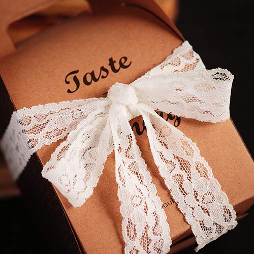 JUCOXO 1" Wide x 25 Yards Elastic Floral Pattern White Lace Ribbon for Decorating, Floral Designing and Crafts