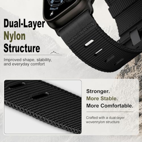 Image of Tactical Nylon Bands for Apple Watch Ultra 3 2 Band Series 11-1 /SE Men | Rugged Breathable Fabric, Nato Adjustable Sport Strap with Reinforced Connector for iWatch 42mm 41mm 40mm 38mm, M