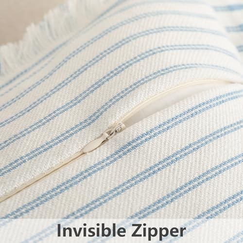 Image of ZWJD Throw Pillow Covers 22x22 Set of 2 Striped Pillow Covers with Fringe Chic Cotton Decorative Pillows Square Cushion Covers for Sofa Couch Bed Living Room Farmhouse Decor (Light Blue)