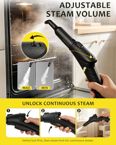 Image of 300F Steam Cleaner for Home, 4.5 Bar, With 21 Accessories | Floor, Window, Oven, Grout, Furniture| Kitchen, Bathroom| 1.5L Tank| 5M Power Cord| Steamer Cleaning| Safety Lock| White