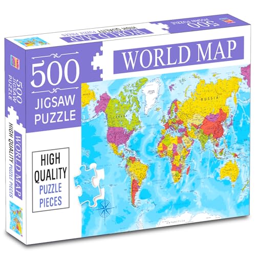 Image of World Map Jigsaw Puzzles 500-Piece For Kids And Childrens Educational World Map Learning, Gifts, Fun And Creative Game All Country Name With Capitals - Ages 9+ (500 Pcs)