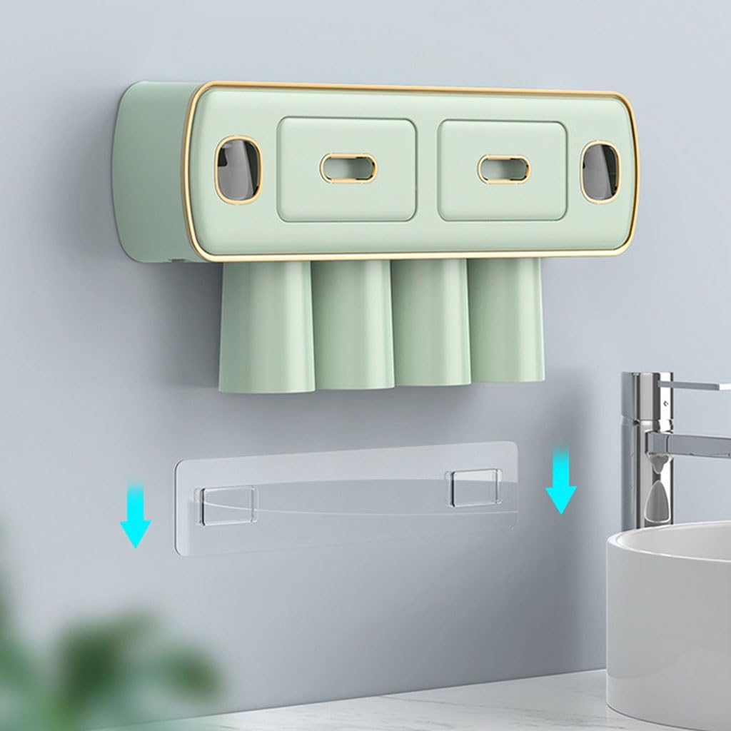 Estante para Cepillos de Dientes Portaspazzolino Bianco Avorio da Parete, Scatola portaoggetti Multifunzionale for Bagno, con Doppi Dispenser for dentifricio(L40.5cm)